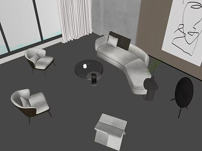 Modern Sofa And Coffee Table Set In Living Room With Accent Chairs And Decorative Painting 3d model
