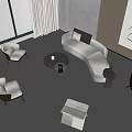 Modern Sofa And Coffee Table Set In Living Room With Accent Chairs And Decorative Painting