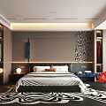 Modern Bedroom Interior Design With Large Bed Black White Zebra Pattern Rug And Red Chair
