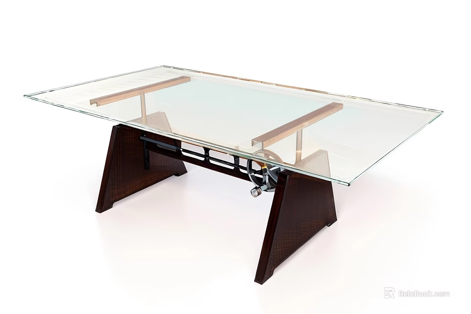 Sleek Modern Coffee Table With Glass Top And Wooden Support Base 3d model 
