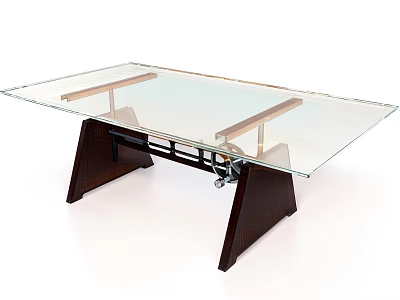 Sleek Modern Coffee Table With Glass Top And Wooden Support Base 3d model