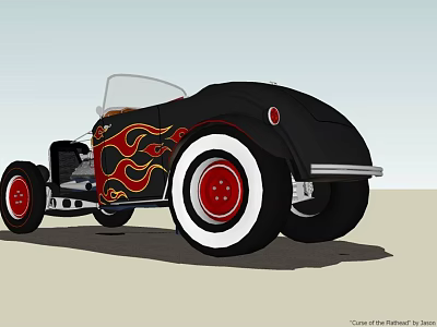 Vintage Black Convertible Car with Flame Design Large Red Rims and White Tires 3d model