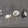 Cute White Toy Sheep And Black Penguin Figurines On Grey Platform