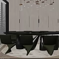Modern Black Oval Dining Table Set With Green Chairs Unique Leg Design And Woven Rug