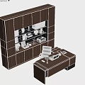 Modern Office Interior With Wooden Bookshelf Desk Laptop Vase Books And File Cabinet