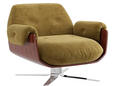 Modern Brown Single Chair With Velvet Upholstery Wooden Arms And Metal Base 3d model