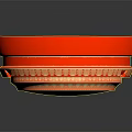 Display Shelf Showcasing Red Circular Ornament With Gold Patterns On Black Surface 3d model