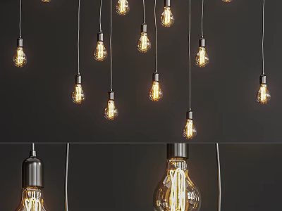 Industrial Vintage Pendant Light Design With Hanging Edison Bulbs And Warm Glow Illumination 3d model