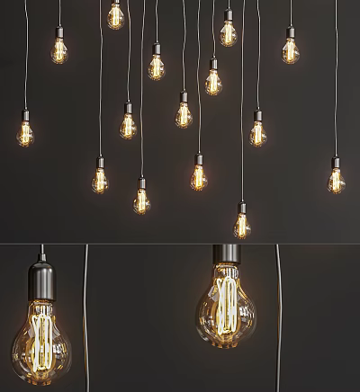 Industrial Vintage Pendant Light Design With Hanging Edison Bulbs And Warm Glow Illumination 3d model