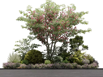 Ornamental Garden Shrubs With Pink Flowers And Lush Green Foliage In Landscaping 3d model