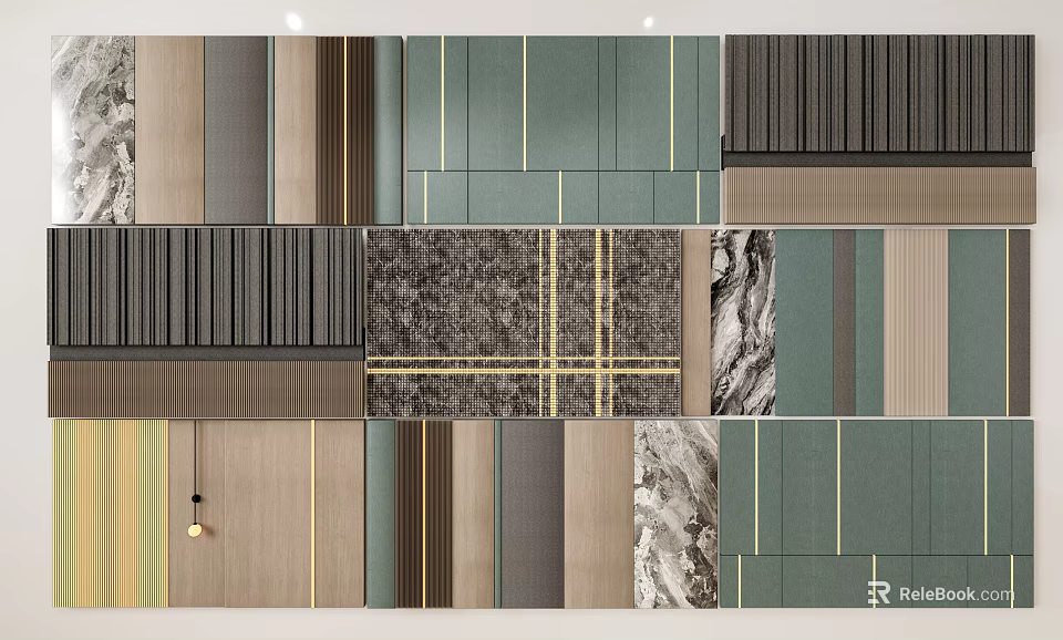 Modern Bedroom Accent Wall With Various Textures Colors And Materials 3d model