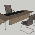Wooden Office Desk With Black Pad Three Chairs And Drawer Cabinet