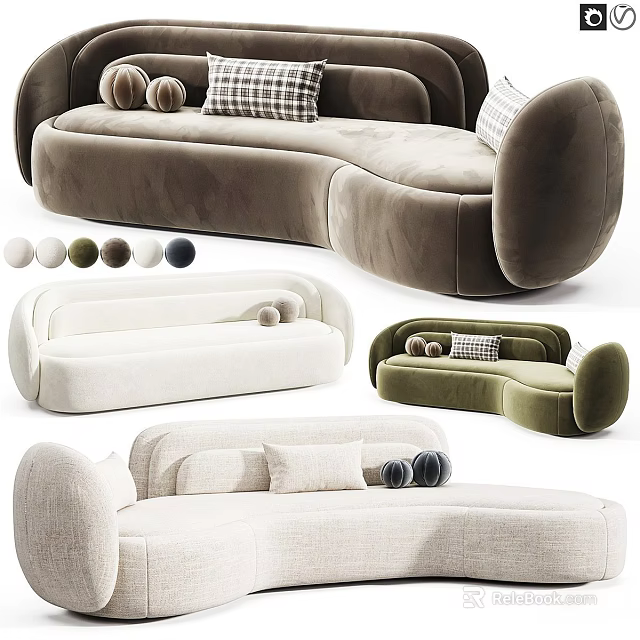 Modern Sectional Sofa Designs With Velvet Upholstery Multiple Color Options Pillows And Cushions 3d model 