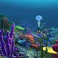 Vibrant Underwater Scenery with Colorful Corals Jellyfish Lush Seaweed and Marine Life