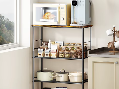 Kitchen Storage Rack With Spice Jars And Cookware 3d model