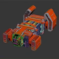 Orange And Blue Interstellar Spacecraft Module With Open Compartments And Mechanical Components