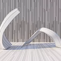 White Curved Landscape Sculpture Against Gray Wooden Grain Wall And Light-colored Wooden Floor