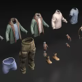 Casual Clothes Set Including Green Coats Sweater Blue T-shirt Camouflage Pants Boots And Backpacks