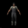 Male Worker In Denim Overalls And Cap Standing Full Body Front View