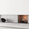 Minimalist Concrete Fireplace Design With Burning Fire And Decorative Bowl In Modern Living Interior