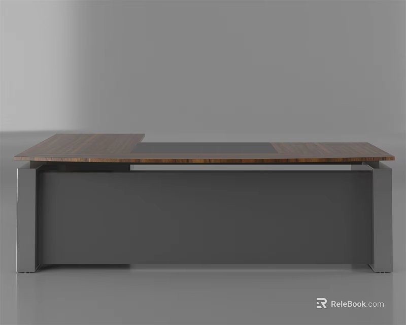 Modern Wooden Desk With Gray Frame And Smooth Desktop Surface 3d model