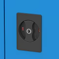 Public Facility Storage Cabinets in Black Blue White with Open Cabinet Red Tools and Shelves