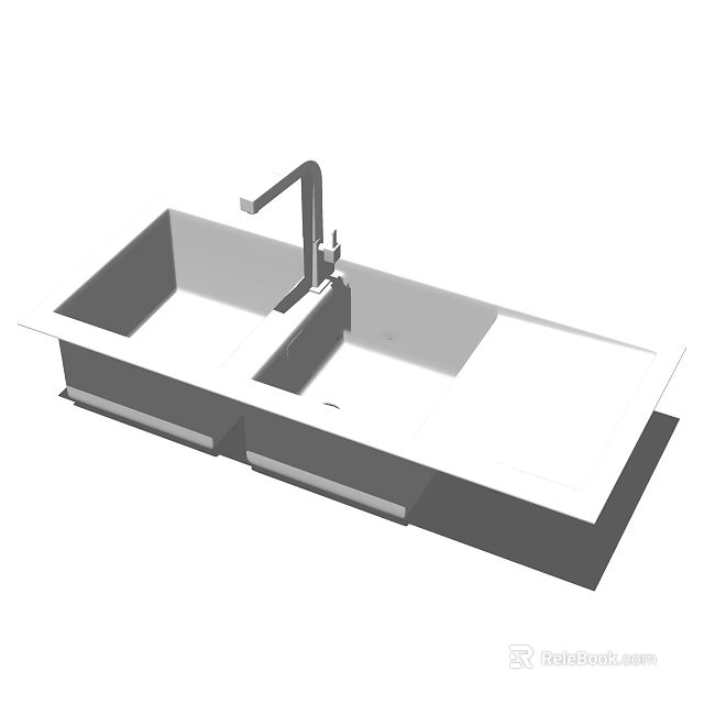 Functional Modern Kitchen Sink With Double Bowl And Faucet On Countertop 3d model 