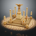 Ancient Egyptian Themed Scene With Golden Eagle Sculpture Stepped Pedestal Tall Columns And Stone Steles