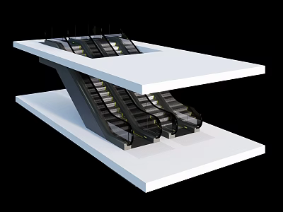 Modern Escalator Structure Design With Multiple Parallel Units And Two Level White Platforms 3d model