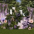 Check in Photo Spot With Purple Pink Flowers Green Plants White Columns And Purple Drapes