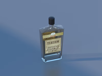 Transparent Square Glass Bottle With Black Cap And EYAZHEW Premium Label For Daily Life 3d model