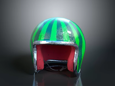 Watermelon Pattern Helmet With Green Black Stripes Red Interior And Metallic Edge 3d model