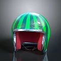 Watermelon Pattern Helmet With Green Black Stripes Red Interior And Metallic Edge 3d model