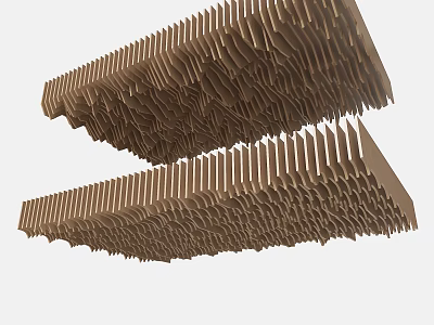 Modern Brown Ceiling Design with Wavy Textured Panels in Layered Contemporary Style 3d model