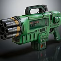 Green Multi Barrel Weapon With Metallic Texture Display Screen And Mechanical Design
