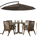 Outdoor Wooden Table And Chair Set With Wicker Chairs Cantilever Umbrella And Glassware