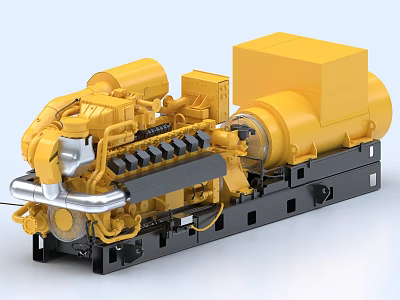 Yellow Industrial Diesel Engine With Black Base And Mechanical Components 3d model