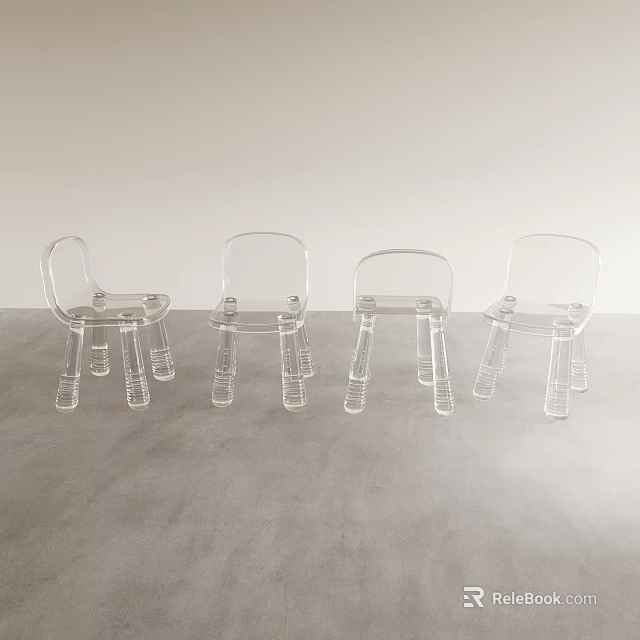 Four Clear Acrylic Leisure Chairs Placed On Gray Floor Against Light Colored Wall 3d model 