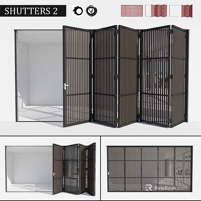 Black Folding Door With Vertical Slats For Indoor Home Partition Design 3d model 