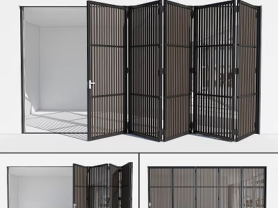 Black Folding Door With Vertical Slats For Indoor Home Partition Design 3d model