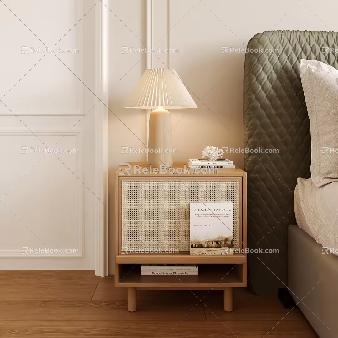 Bedside Table Lamp Rattan Bedside Table 3d model