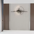 Decorative Interior Wall Featuring Light Textured Center Dark Wooden Panels Circular Light And Mountain Decoration