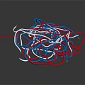 Messy Tangled Red Blue White Electrical Wires Pile on Dark Surface