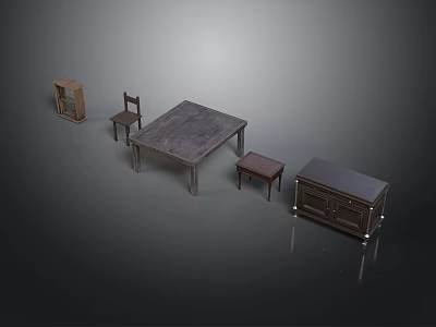Modern Home Furniture Set Featuring Wooden Table Chair Stool And Cabinet 3d model