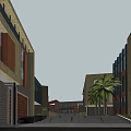Modern Commercial Street With Waterfront Green Spaces Diverse Buildings And Plaza