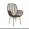 Modern Wicker Single Chair With Curved Backrest Armrests And Metal Legs