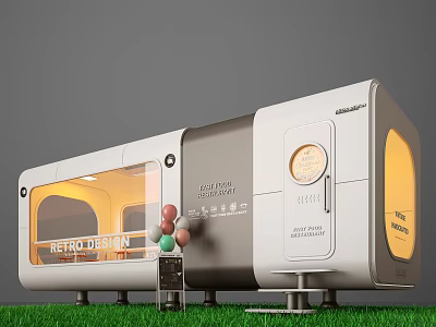 Modern Mobile Retro Design Homestay Building With Glass Windows And Grass Lawn 3d model
