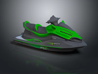 Kawasaki Green And Gray Jet Ski Recreational Watercraft With Seat And Brand Logo 3d model