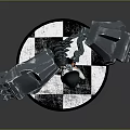 Shiny Metallic 3D Girl Character With Large Mechanical Creature Arms On Checkered Base