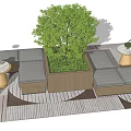 Outdoor Landscape Seating With Wooden Structure Green Tree And Leisure Tables